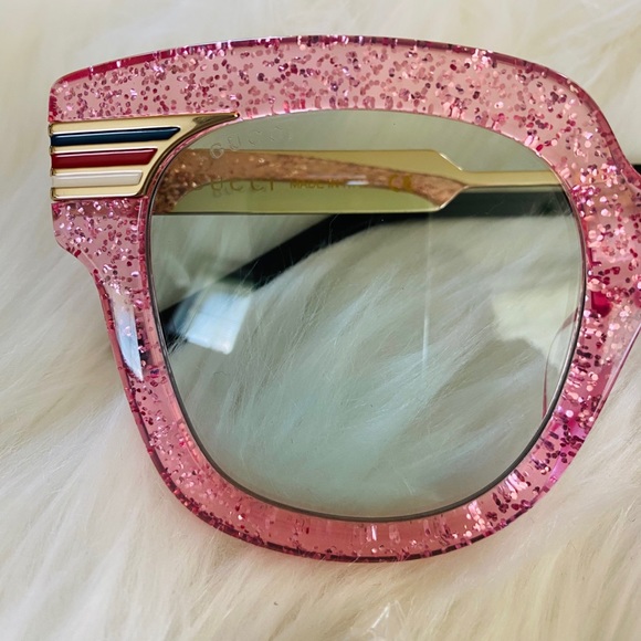 Gucci 51MM oversize pink glitter sunglasses - Picture 4 of 11